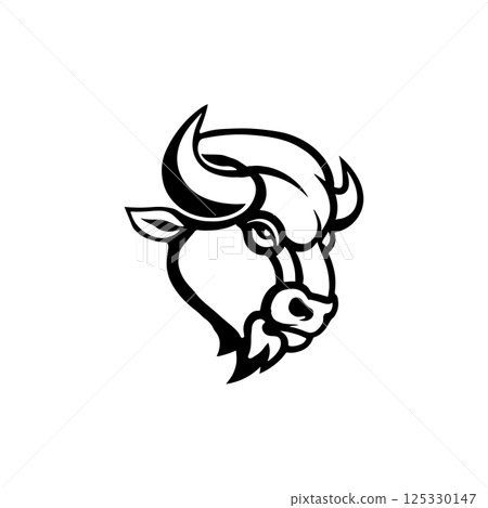 Illustration of wild bison. Design element for logo, label, sign. Vector illustration 125330147