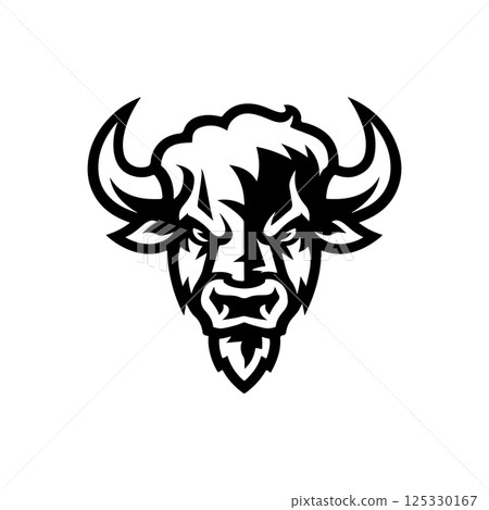 Illustration of wild bison. Design element for logo, label, sign. Vector illustration 125330167