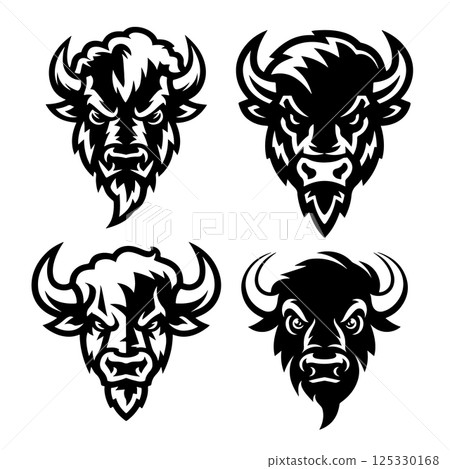 Illustration of wild bison. Design element for logo, label, sign. Vector illustration 125330168