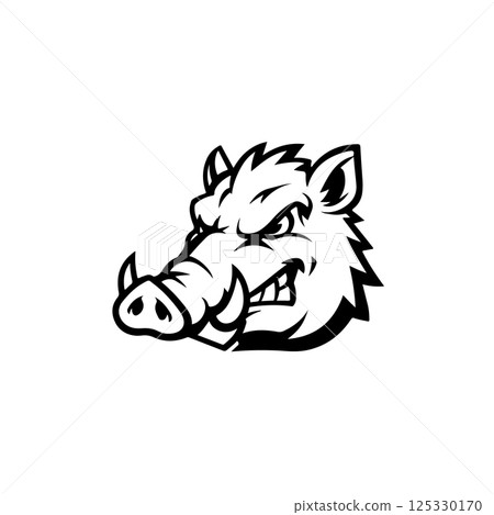Illustration of head of wild angry boar in vintage monochrome style. Design element for logo, emblem, sign, poster, card, banner. Vector illustration Illustration of head of wild angry boar in vintage monochrome style. Design element for logo, emblem, sign, poster, card, banner. Vector illustration 125330170