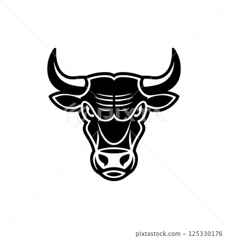 Bull head in engraving style. Design element for logo, label, emblem, sign, poster. Vector image 125330176