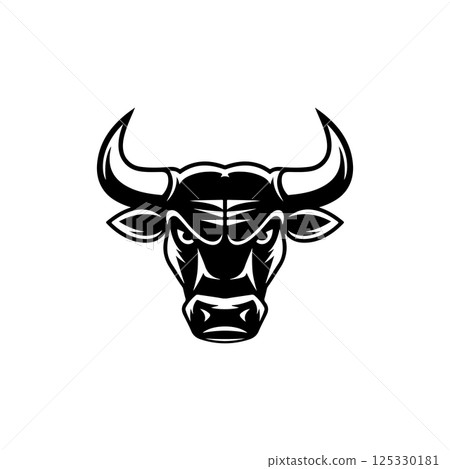 Bull head in engraving style. Design element for logo, label, emblem, sign, poster. Vector image 125330181