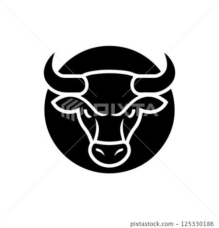 Bull head in engraving style. Design element for logo, label, emblem, sign, poster. Vector image 125330186