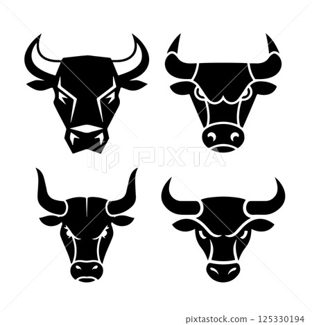 Bull head in engraving style. Design element for logo, label, emblem, sign, poster. Vector image Bull head in engraving style. Design element for logo, label, emblem, sign, poster. Vector image 125330194