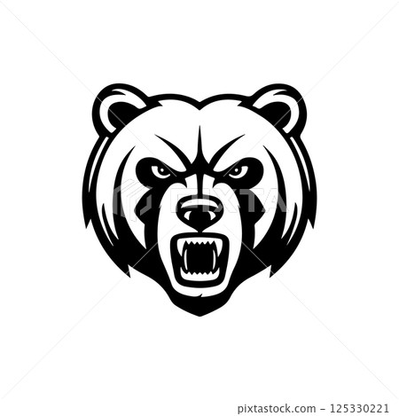 Angry bear head. Grizzly Bear Mascot Head. Design element for logo, label, sign, badge. Angry bear head. Grizzly Bear Mascot Head. Design element for logo, label, sign, badge. 125330221