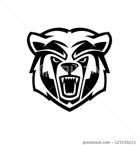Angry bear head. Grizzly Bear Mascot Head. Design element for logo, label, sign, badge. Angry bear head. Grizzly Bear Mascot Head. Design element for logo, label, sign, badge. 125330223