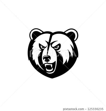 Angry bear head. Grizzly Bear Mascot Head. Design element for logo, label, sign, badge. 125330235