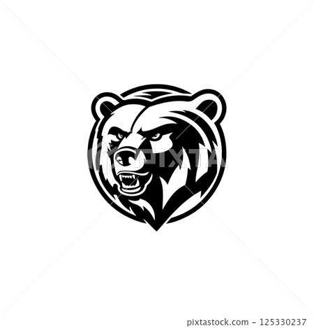 Angry bear head. Grizzly Bear Mascot Head. Design element for logo, label, sign, badge. Angry bear head. Grizzly Bear Mascot Head. Design element for logo, label, sign, badge. 125330237
