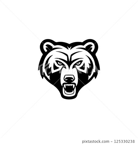 Angry bear head. Grizzly Bear Mascot Head. Design element for logo, label, sign, badge. 125330238