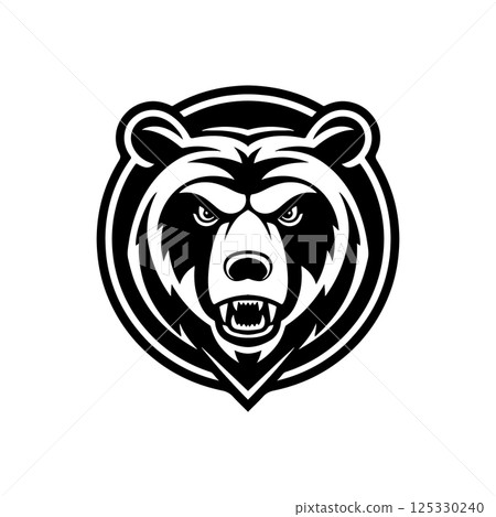 Angry bear head. Grizzly Bear Mascot Head. Design element for logo, label, sign, badge. 125330240