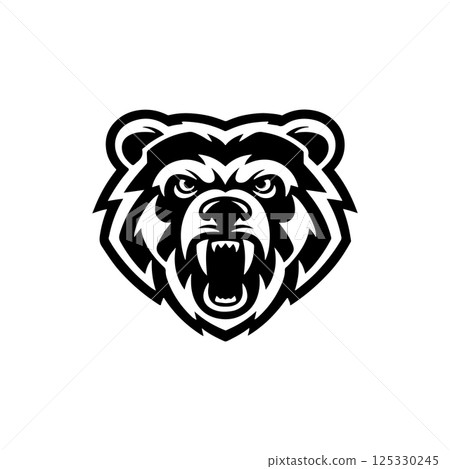 Angry bear head. Grizzly Bear Mascot Head. Design element for logo, label, sign, badge. Angry bear head. Grizzly Bear Mascot Head. Design element for logo, label, sign, badge. 125330245