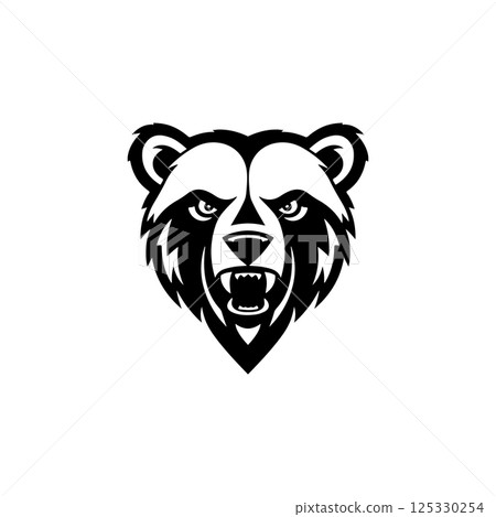 Angry bear head. Grizzly Bear Mascot Head. Design element for logo, label, sign, badge. 125330254