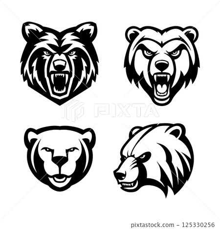 Angry bear head. Grizzly Bear Mascot Head. Design element for logo, label, sign, badge. 125330256