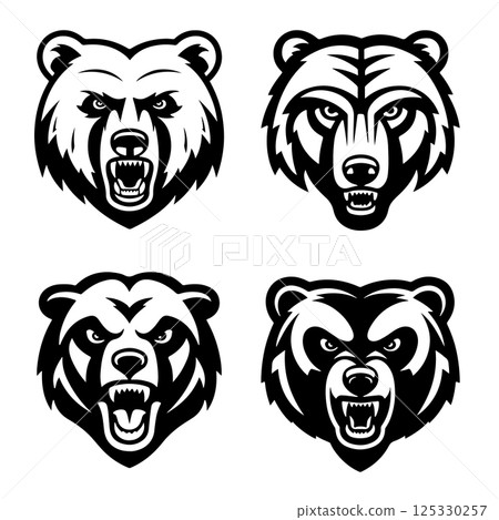 Angry bear head. Grizzly Bear Mascot Head. Design element for logo, label, sign, badge. Angry bear head. Grizzly Bear Mascot Head. Design element for logo, label, sign, badge. 125330257