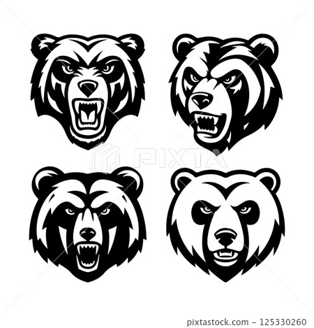 Angry bear head. Grizzly Bear Mascot Head. Design element for logo, label, sign, badge. 125330260