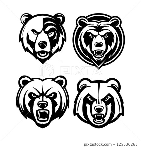 Angry bear head. Grizzly Bear Mascot Head. Design element for logo, label, sign, badge. 125330263