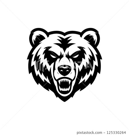 Angry bear head. Grizzly Bear Mascot Head. Design element for logo, label, sign, badge. 125330264