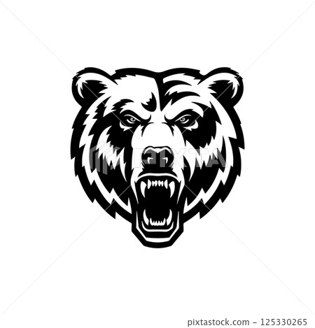 Angry bear head. Grizzly Bear Mascot Head. Design element for logo, label, sign, badge. 125330265
