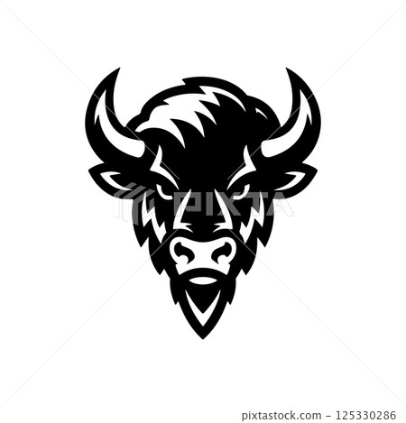 Illustration of wild bison. Design element for logo, label, sign. Vector illustration 125330286
