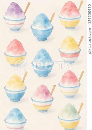 彩色刨冰水彩插圖無縫圖案，夏季傳統刨冰圖案背景素材 125330450