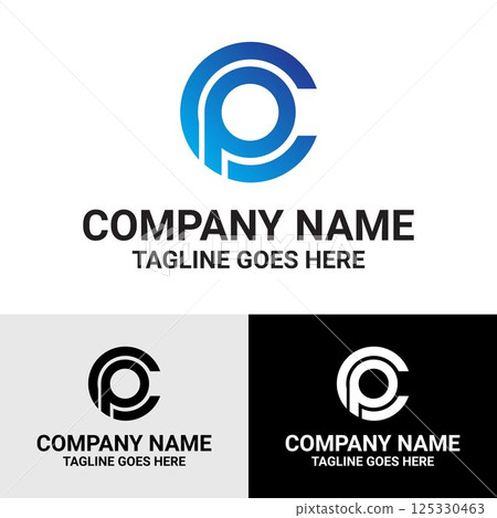 CP, PC letter initial geometric typography vector logo design template 125330463
