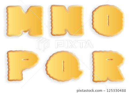 Vector set of appetizing letters of cracker biscuits Vector set of appetizing letters of cracker biscuits 125330488