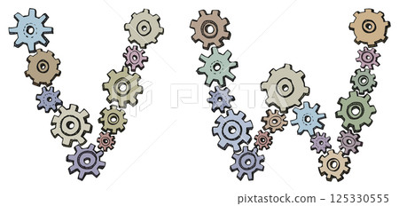 Vector alphabet of caricature letters from spinning gears 125330555