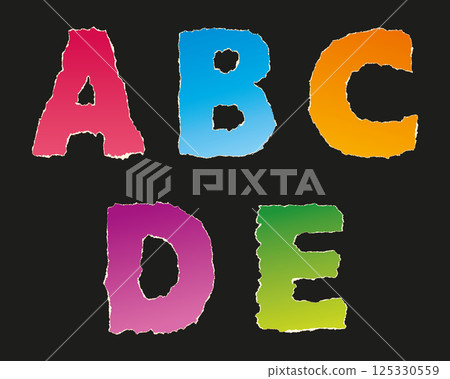 Vector alphabet from torn scraps of colored paper 125330559