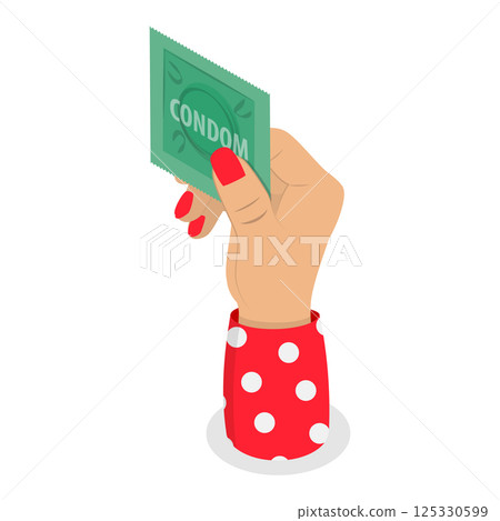 3D Isometric Flat Vector Illustration of Hand with Condom. Item 2 125330599