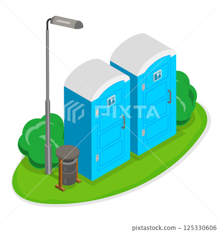 3D Isometric Flat Vector Set of Portable Toilets. Item 2 125330606