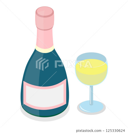 3D Isometric Flat Vector Set of Champagne Bottles. Item 3 3D Isometric Flat Vector Set of Champagne Bottles. Item 3 125330624