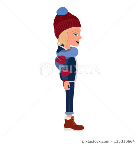 Flat Illustration of Kid Boy Wearing Winter Clothes. Item 2 Flat Illustration of Kid Boy Wearing Winter Clothes. Item 2 125330664