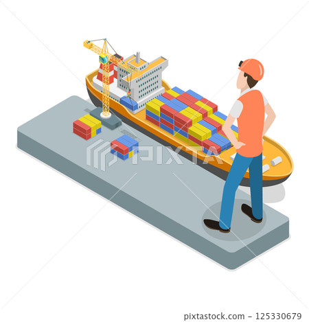 3D Isometric Flat Illustration of Sea Port Checkpoint. Item 1 3D Isometric Flat Illustration of Sea Port Checkpoint. Item 1 125330679