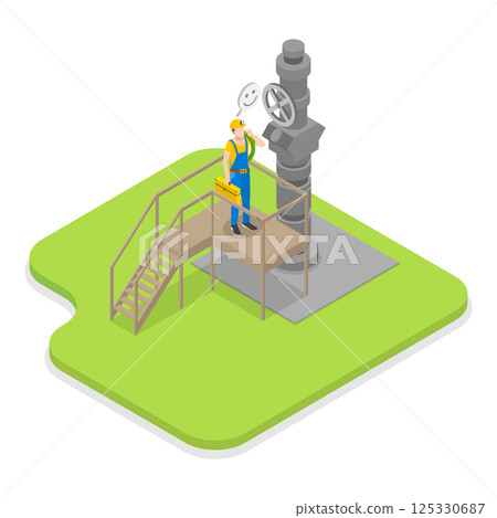 3D Isometric Flat Vector Illustration of Natural Gas Extraction. Item 3 125330687