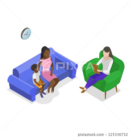3D Isometric Flat  Set of Psychotherapy Session Scenes. Item 4 125330732