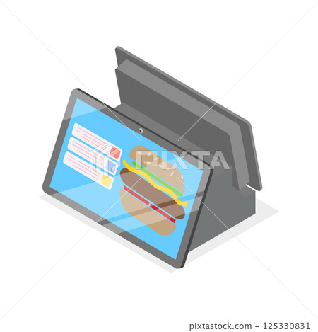 3D Isometric Flat  Illustration of Fast Food Checkout Terminal. Item 3 125330831