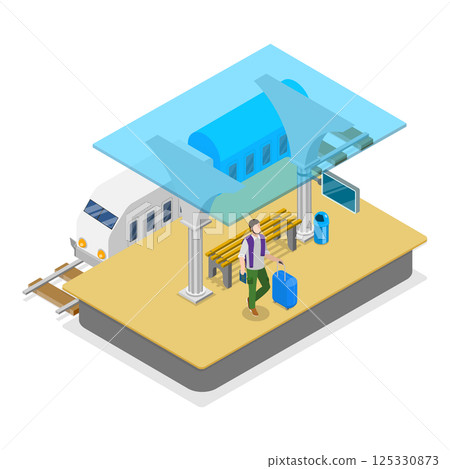 3D Isometric Flat Illustration of Railway Station. Item 3 3D Isometric Flat Illustration of Railway Station. Item 3 125330873