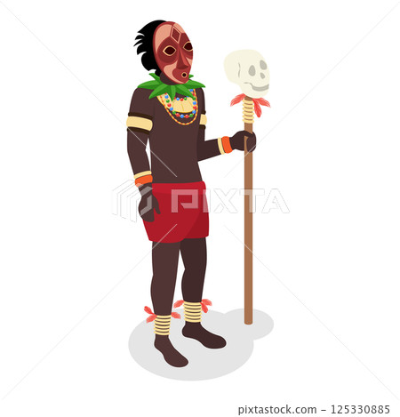 3D Isometric Flat Illustration of African Shaman. Item 4 3D Isometric Flat Illustration of African Shaman. Item 4 125330885