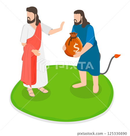3D Isometric Flat Illustration of Christ Tempted by Devil. Item 2 3D Isometric Flat Illustration of Christ Tempted by Devil. Item 2 125330890