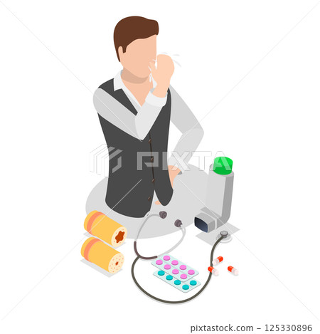 3D Isometric Flat  Illustration of Bronchial Asthma. Item 4 125330896