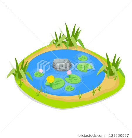 3D Isometric Flat  Set of Natural Water Landscape. Item 1 125330937