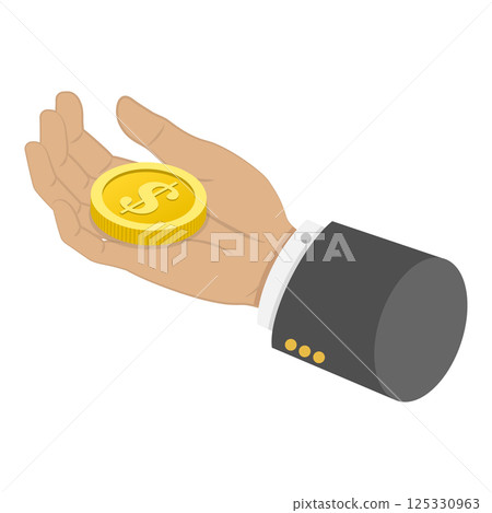3D Isometric Flat  Illustration of Hands Holding Money in Various Forms. Item 4 125330963