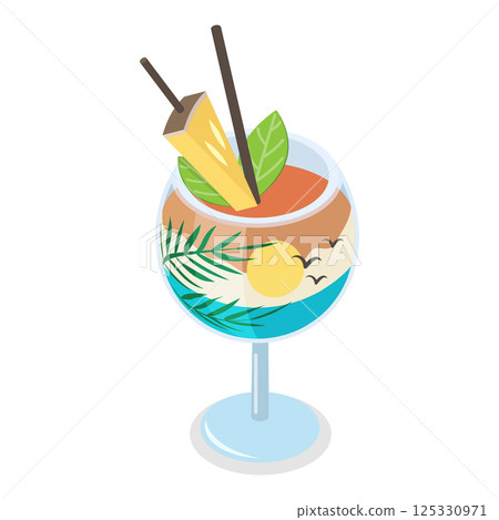 3D Isometric Flat  Set of Summer Cocktails. Item 2 125330971