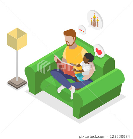 3D Isometric Flat  Illustration of Playing With Dad. Item 5 125330984