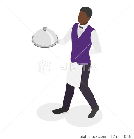 3D Isometric Flat  Illustration of Restaurant Waiter. Item 3 125331006