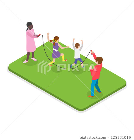 3D Isometric Flat Illustration of Children Playing Outside. Item 3 3D Isometric Flat Illustration of Children Playing Outside. Item 3 125331019