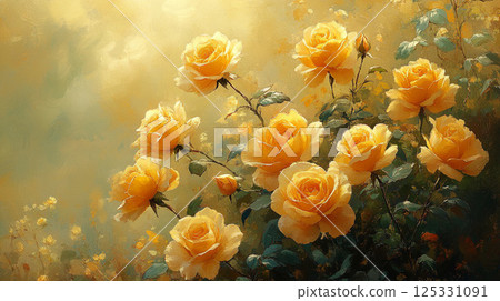 A vibrant illustration of many yellow roses 125331091