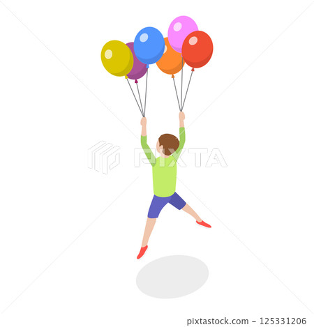 3D Isometric Flat Vector Illustration of Soaring in the Sky, Happy Children Flying High with Bright Balloons. Item 7 3D Isometric Flat Vector Illustration of Soaring in the Sky, Happy Children Flying High with Bright Balloons. Item 7 125331206