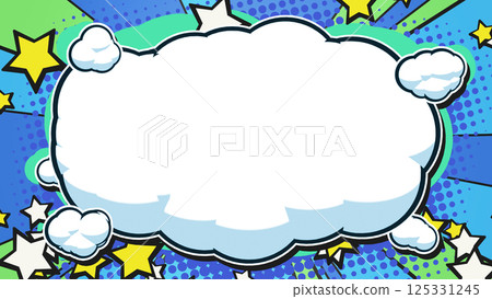 Comic book style cloud speech bubble and concentrated line background - blue 125331245