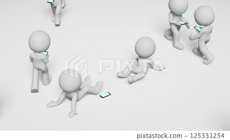 3DCG pictogram of a collision accident while walking and using a smartphone in a crowd 3DCG pictogram of a collision accident while walking and using a smartphone in a crowd 125331254